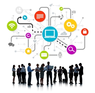 Group Of Business People Working And Global Networking Themed Images Above