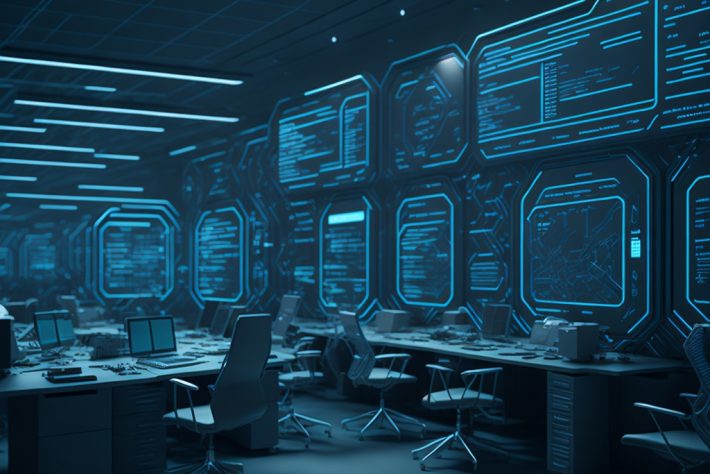 Office with futuristic interface