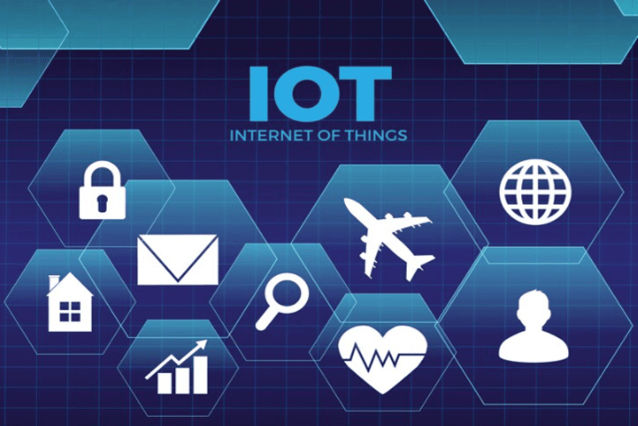 internet of things technological background with hexagons