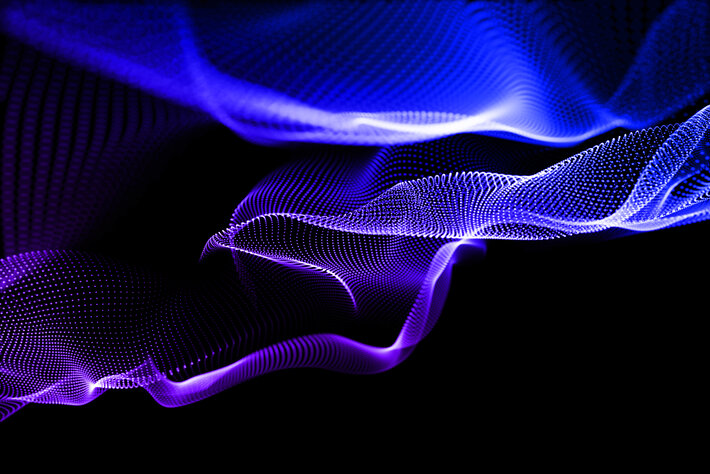 3D render of an abstract network communications background with flowing particles design
