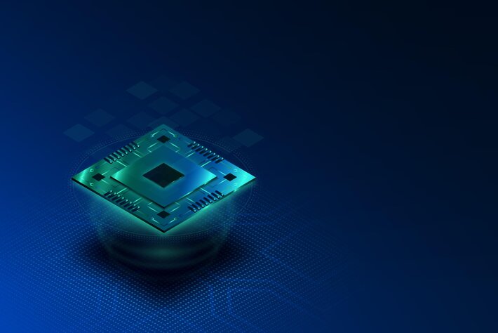 Realistic style microchip processor background