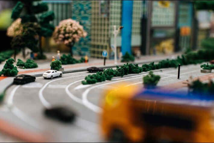 close up small cars model road traffic conception