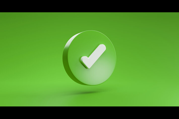 Green Check Mark symbol icon sign correct or right approve or concept and confirm illustration isolated on Green background 3D rendering